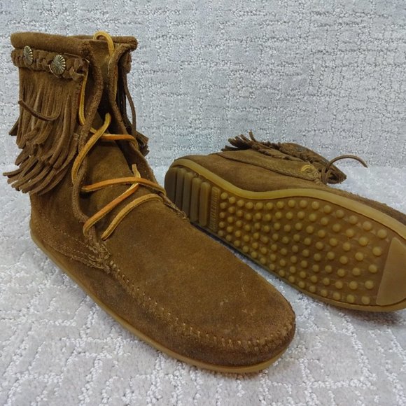 Minnetonka Tramper Womens Size 8 US Brown Suede Double Fringe Boots #623 - Picture 8 of 10